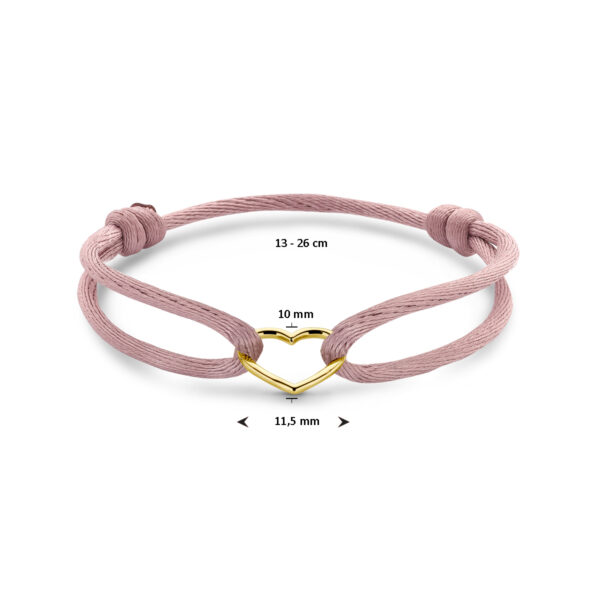 armband satijn zacht roze hart 13 - 26 cm 14K goud met rubber/nylon/leer - Afbeelding 3