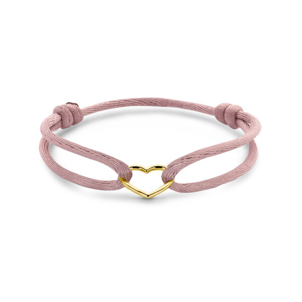 armband satijn zacht roze hart 13 - 26 cm 14K goud met rubber/nylon/leer