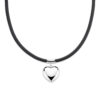 collier hart 38 + 6 cm zilver gerhodineerd met rubber/nylon/leer
