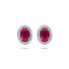 oorknoppen rood en wit zirkonia halo zilver gerhodineerd