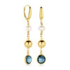 oorringen bolletjes, parel en london blue topaas brisur haak 55 mm 14K geelgoud - Afbeelding 3