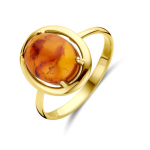 ring amber 14K geelgoud