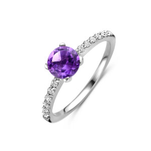 ring amethist en zirkonia zilver gerhodineerd