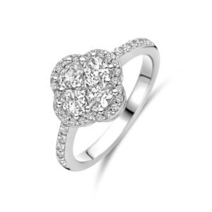 ring bloem zirkonia halo zilver gerhodineerd