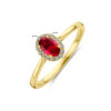 ring lab grown robijn en diamant 0.075ct h si halo 14K geelgoud - Afbeelding 5
