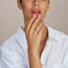ring lab grown saffier en diamant 0.075ct h si halo 14K geelgoud - Afbeelding 2