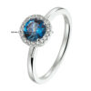 ring london blue topaas en diamant 0.10ct g vsi halo 14K witgoud - Afbeelding 2
