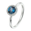 ring london blue topaas en diamant 0.10ct g vsi halo 14K witgoud