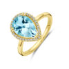 ring sky blue topaas en diamant 0.12ct h si halo 14K geelgoud