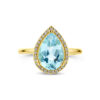 ring sky blue topaas en diamant 0.12ct h si halo 14K geelgoud - Afbeelding 4