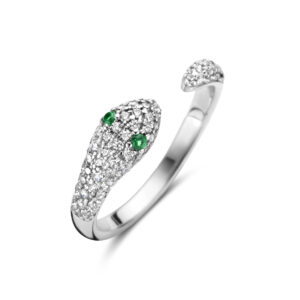 ring slang groen en wit zirkonia zilver gerhodineerd