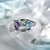 ring trilogie zirkonia en blauw topaas zilver gerhodineerd - Afbeelding 3