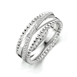ring zirkonia en bolletjes zilver gerhodineerd