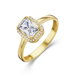ring zirkonia halo 14K geelgoud