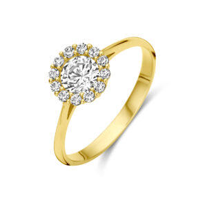 ring zirkonia halo 14K geelgoud