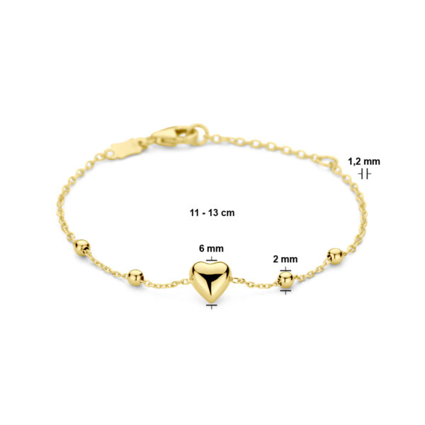 armband hart en bolletjes 11 – 13 cm 14K geel - Afbeelding 3