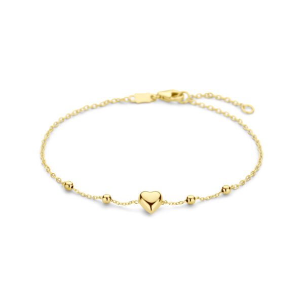 armband hart en bolletjes 11 – 13 cm 14K geel