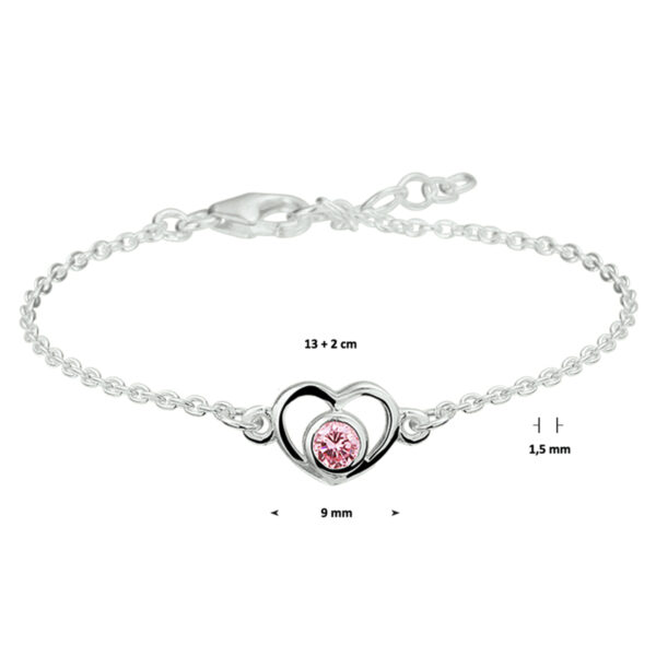 armband hart en zirkonia 13 - 15 cm zilver gerhodineerd - Afbeelding 3