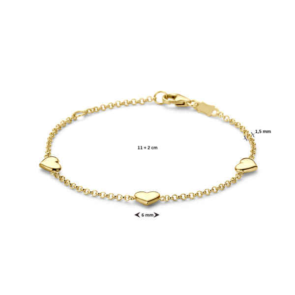 armband hartjes 11 - 13 cm 14K geel - Afbeelding 3