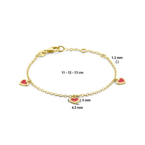 armband hartjes rood emaille 11 - 12 cm 14K geel - Afbeelding 3