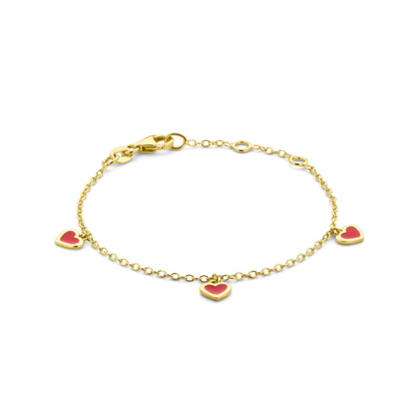 armband hartjes rood emaille 11 - 12 cm 14K geel