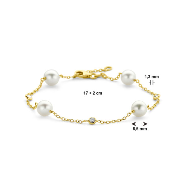 armband parel en zirkonia 17 - 19 cm 14K geel - Afbeelding 3