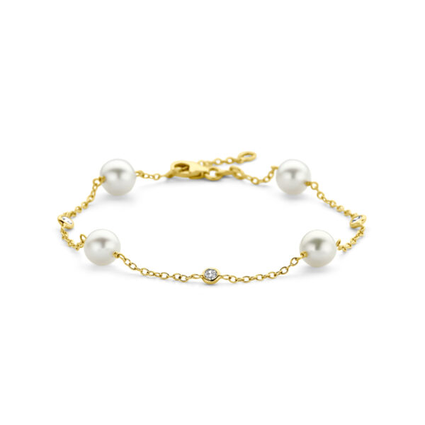 armband parel en zirkonia 17 - 19 cm 14K geel