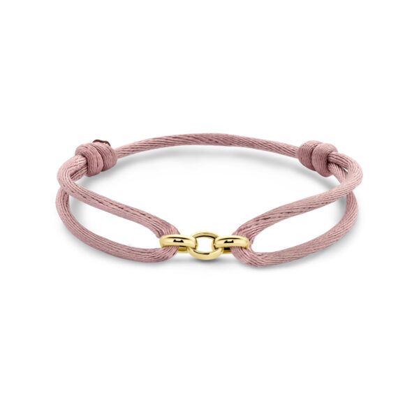 armband satijn zacht roze 13 - 26 cm 14K goud met rubber/nylon/leer