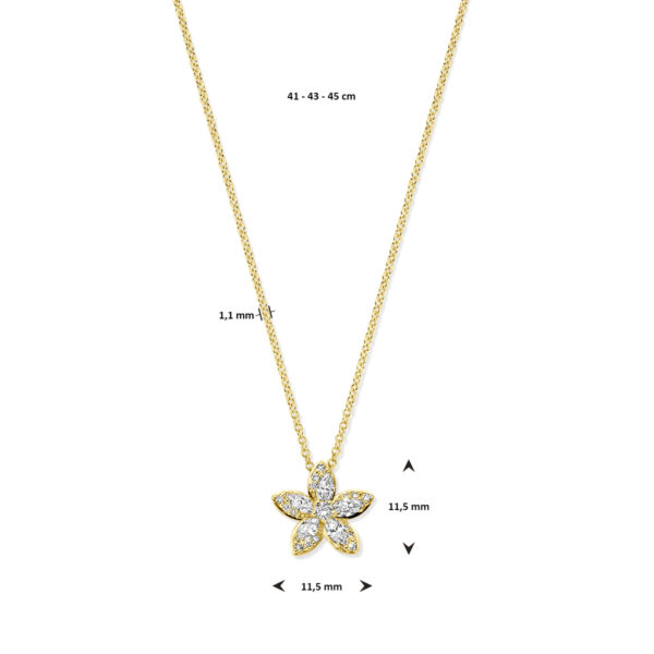 collier bloem diamant 0.42ct h si 41 - 43 - 45 cm 14K geel - Afbeelding 4