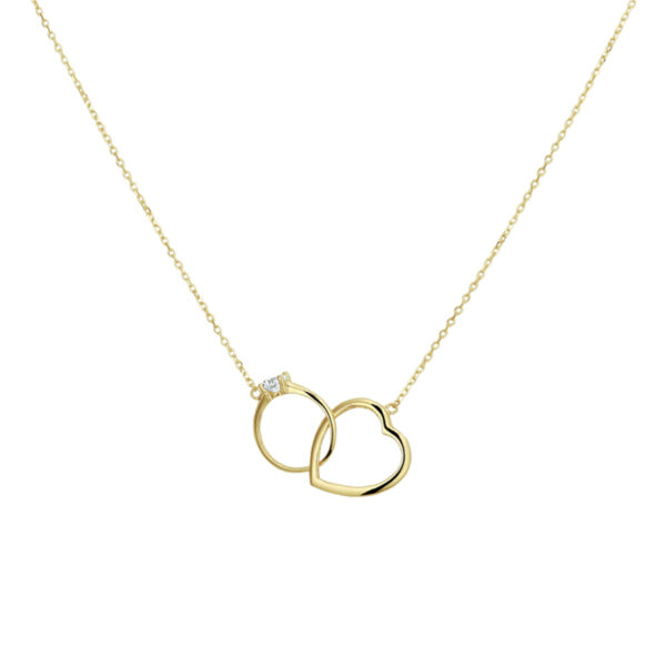 collier hart rond zirkonia 40 - 42 - 44 cm 14K geel