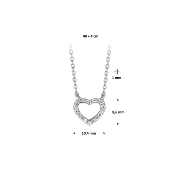 collier hart zirkonia 1,0 mm 40 + 4 cm zilver gerhodineerd - Afbeelding 2
