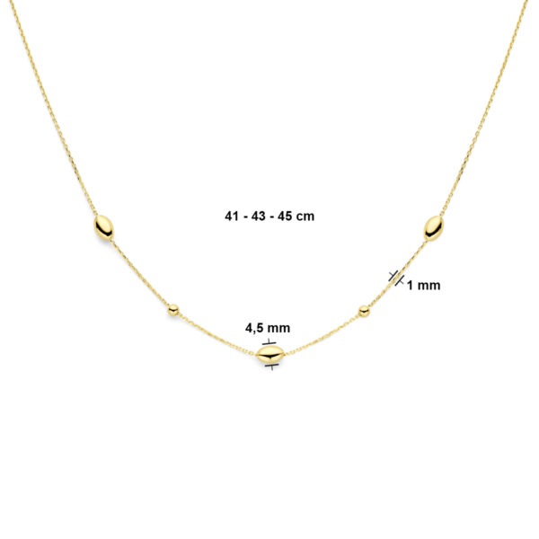 collier ovaaltjes en bolletjes 41 - 43 - 45 cm 14K geel - Afbeelding 4