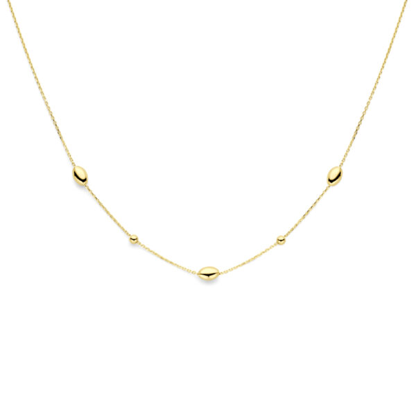 collier ovaaltjes en bolletjes 41 - 43 - 45 cm 14K geel