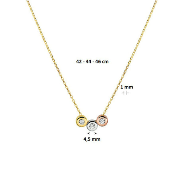 collier tricolor zirkonia 42 - 44 - 46 cm 14K tricolor goud - Afbeelding 2