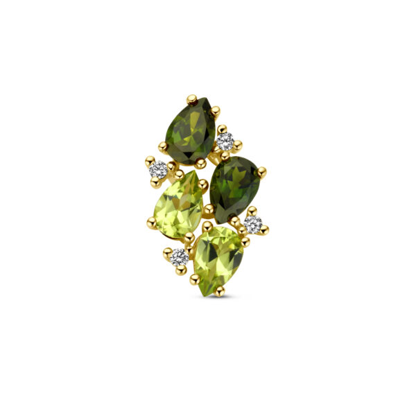 hanger groen toermalijn, peridot en diamant 0.06ct h si 14K geel