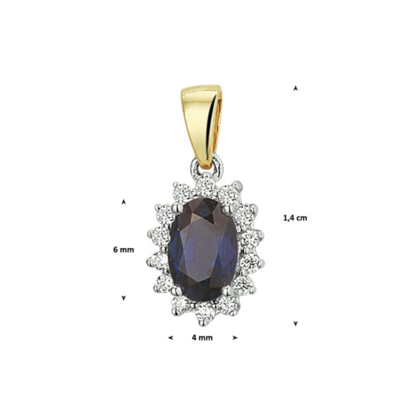 hanger saffier en diamant 0.10ct h si 14K bicolor goud geel/wit - Afbeelding 2