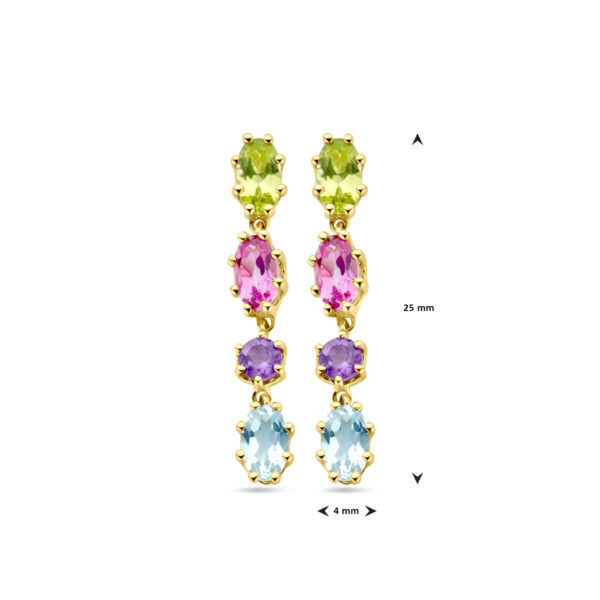 oorhangers natuurlijke kleurstenen 14K geel - Afbeelding 4