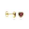 oorknoppen hartje roze rhodoliet en diamant 0.10ct (2x 0.05ct) h si 7,5 mm 14K geelgoud - Afbeelding 3