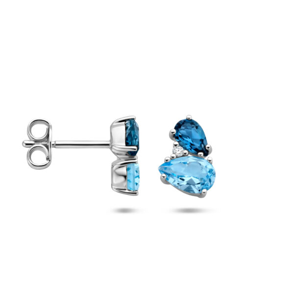 oorknoppen london blue topaas, blauw topaas en diamant 0.015ct (2x0.0075ct) h p1 14K wit - Afbeelding 3
