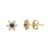 oorknoppen saffier en zirkonia halo 14K geelgoud