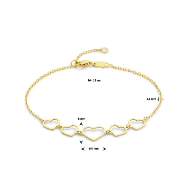 armband hartjes 16 - 18 cm 14K geelgoud - Afbeelding 3