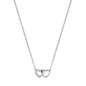 collier hartjes zirkonia 40 + 4 cm zilver gerhodineerd