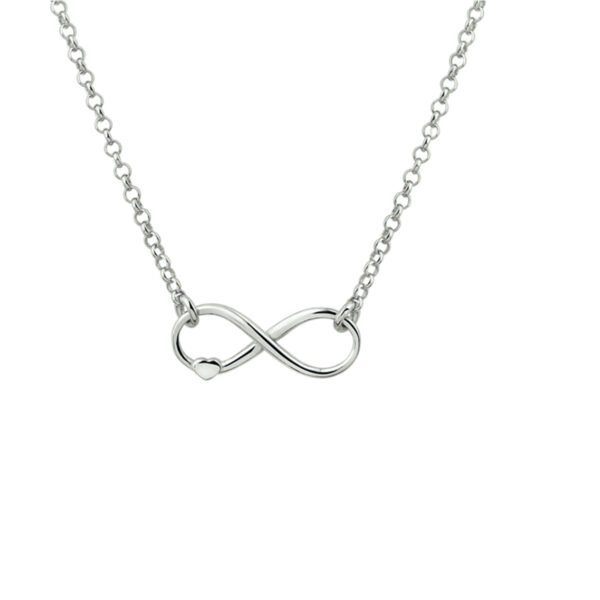 collier infinity en hart 40 + 4 cm zilver gerhodineerd
