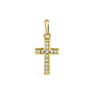 hanger kruis en zirkonia 14K geelgoud