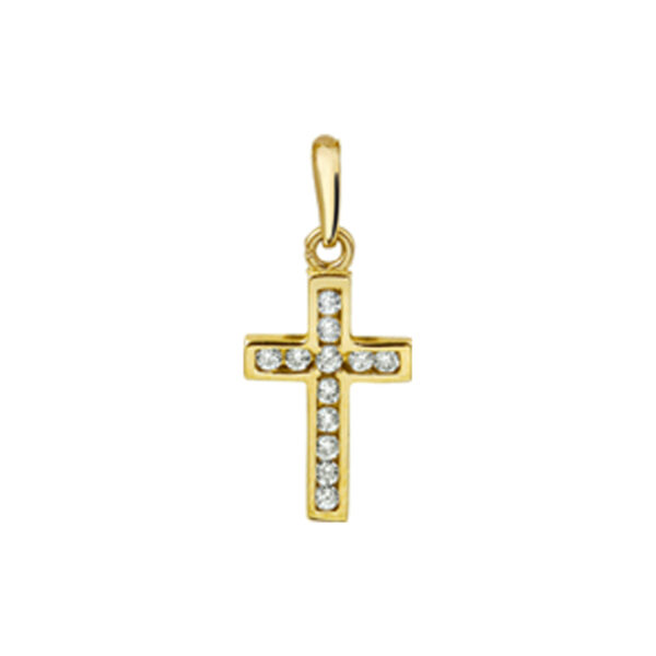 hanger kruis en zirkonia 14K geelgoud