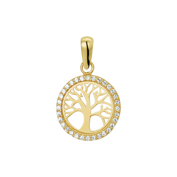 hanger levensboom zirkonia 14K geelgoud