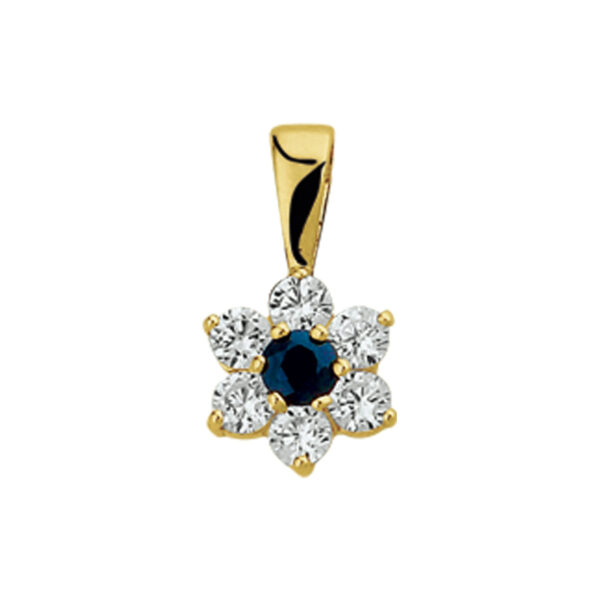 hanger saffier en zirkonia halo 14K geelgoud