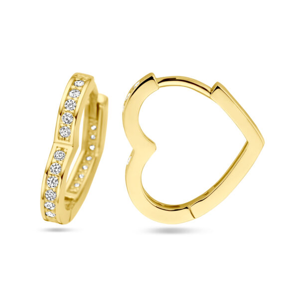 klapoorringen hart zirkonia 14K geelgoud