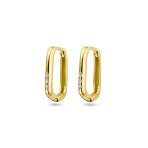 klapoorringen paperclip zirkonia 14K geelgoud
