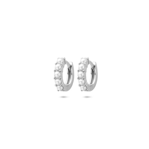 klapoorringen parel 10,5 mm zilver gerhodineerd